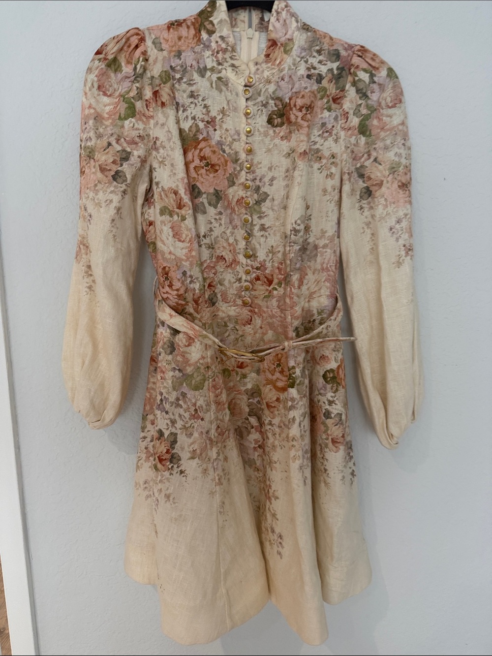 Zimmermann Cream Floral Mini Dress with Pink & Green Accents - Picture 4 of 10